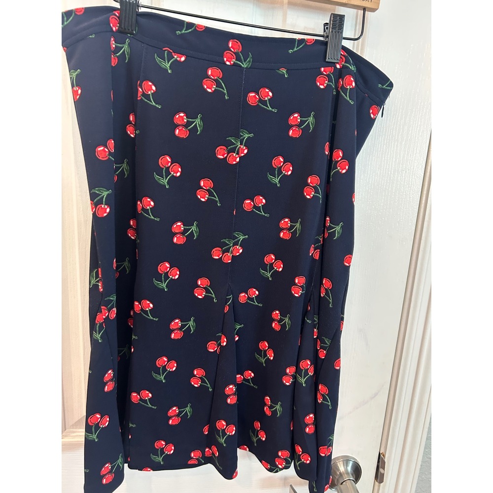 Talbots Skirt Navy Blue Cherry Print Godet Pleat A-Line Rockabilly 10P